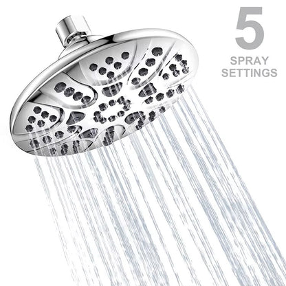 6 inches High Pressure Shower Head, 5 Spray Settings