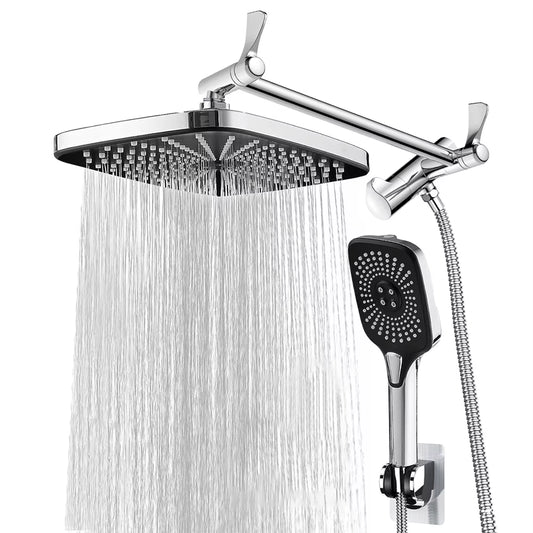 12 Inch Rainfall Rain Shower System Height/Angle Adjustable Hand Shower Head Shower Set with Extension Arm in Wall Shower System