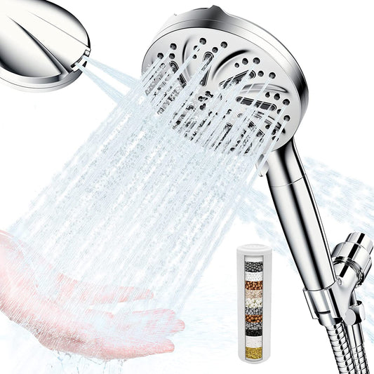 High Pressure 5" Handheld Shower 8 Spray Modes with Built-in Power Wash and Water Filter