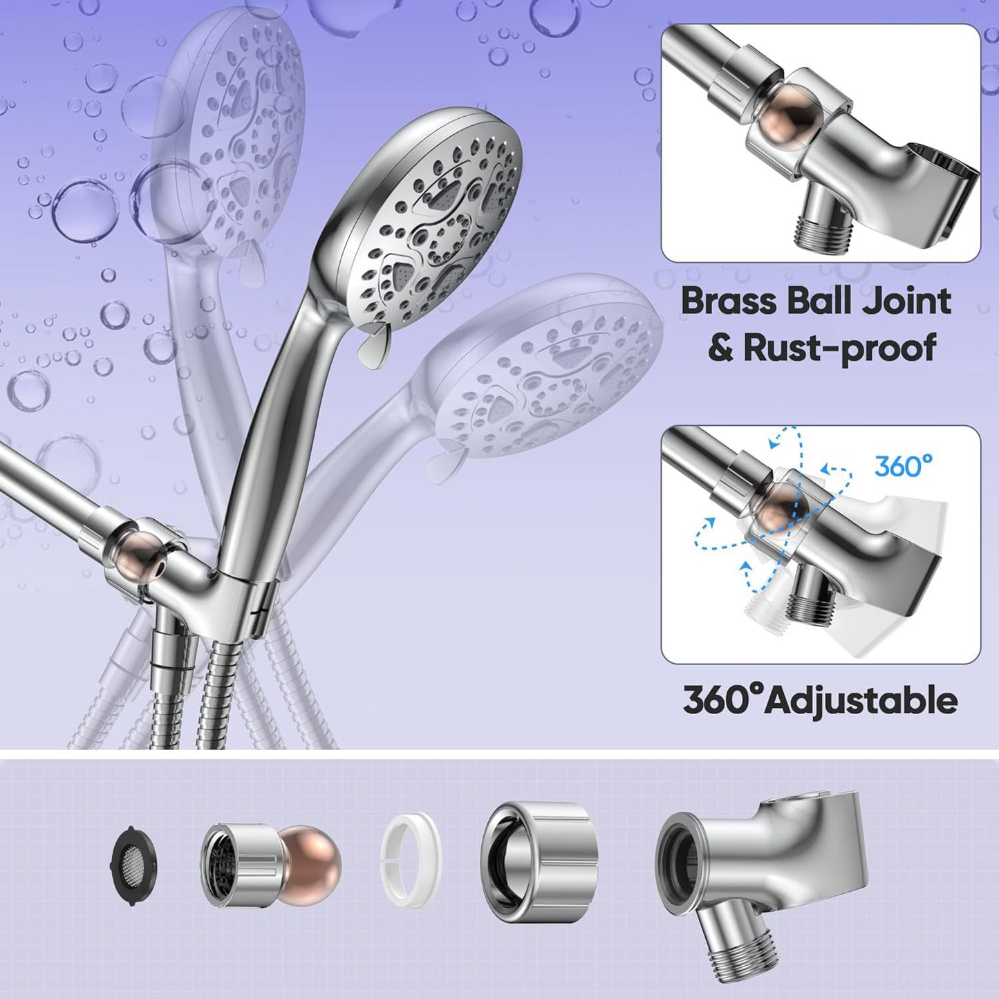 High Pressure 4.5 inches Handheld Shower with 7 Spray Settings