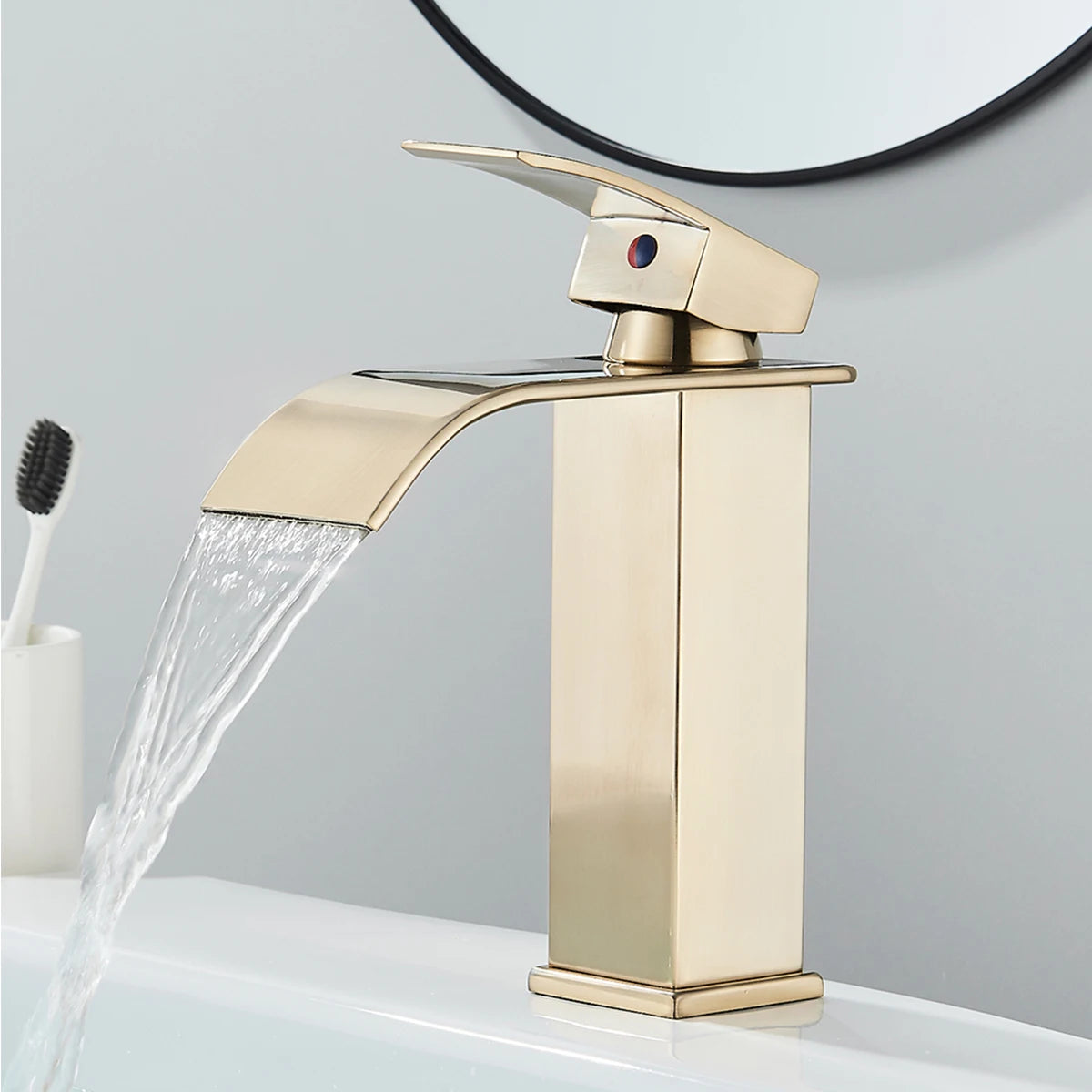 Matte Black Waterfall Basin Faucet Single Handle Hot Cold Water Mixer Tap for Bathroom Wash Basin Mixer Crane