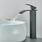 Matte Black Waterfall Basin Faucet Single Handle Hot Cold Water Mixer Tap for Bathroom Wash Basin Mixer Crane