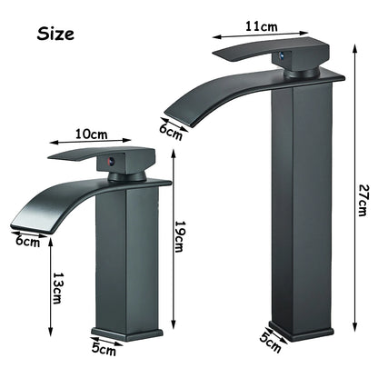 Matte Black Waterfall Basin Faucet Single Handle Hot Cold Water Mixer Tap for Bathroom Wash Basin Mixer Crane