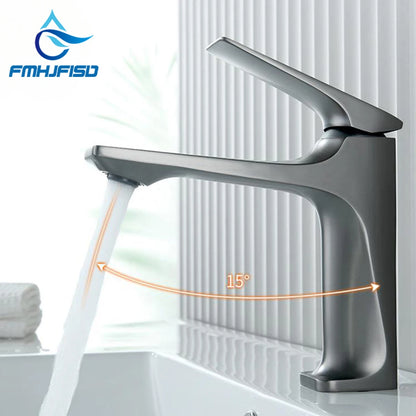 Brass Core Modern Bathroom Sink Faucet Grey Hot and Cold Water Mixer Tap Single Handle Deck Mounted Washbasin Crane for Bathroom