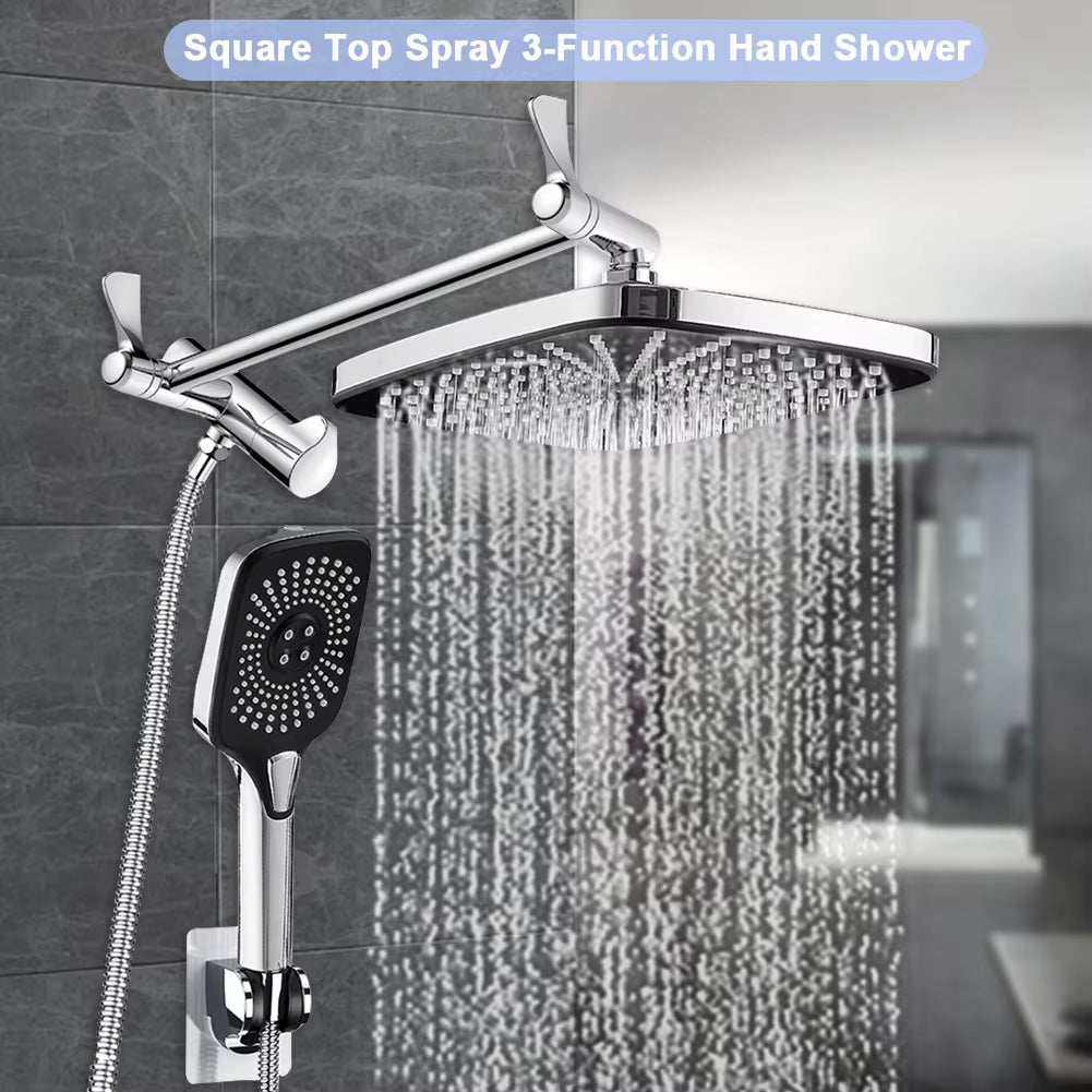 12 Inch Rainfall Rain Shower System Height/Angle Adjustable Hand Shower Head Shower Set with Extension Arm in Wall Shower System