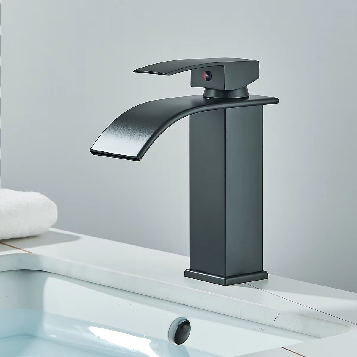 Matte Black Waterfall Basin Faucet Single Handle Hot Cold Water Mixer Tap for Bathroom Wash Basin Mixer Crane